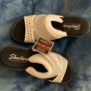 NWT - Sketchers Cali Rhinestone-studded Slip-on Memory Foam Wedge Heel.
